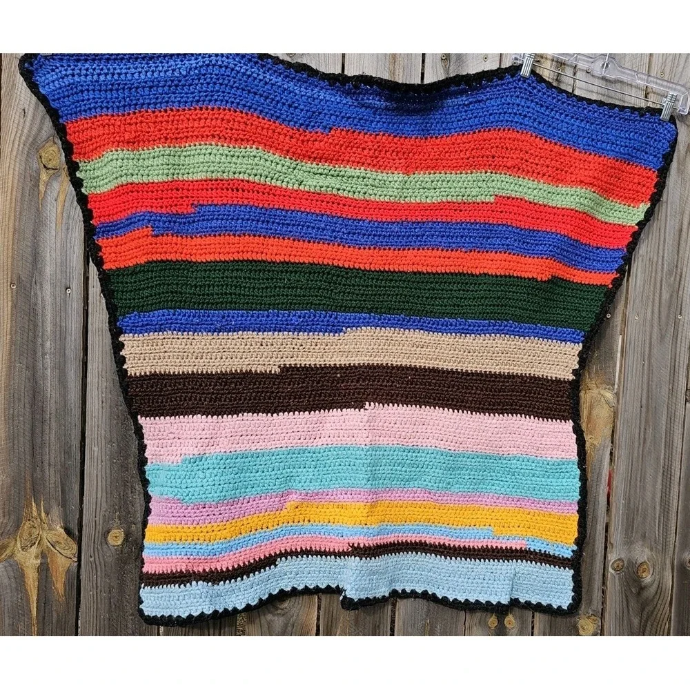 Vintage Large Colorful Crocheted Afghan Blanket Throw 35x38 Handwoven Grannycore